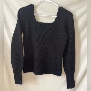 Madewell black square neck soft wool/cashmere lightweight ribbed sweater sz sm